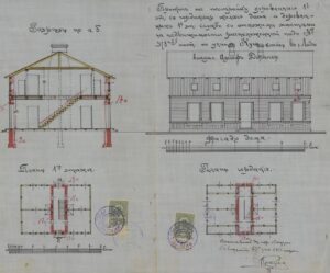 Przykład projektu drewniaka przy Spornej, obecnie działka na rogu Spornej i Źródłowej, 1912 r. Źródło: APŁ