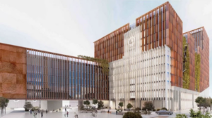 Niezrealizowany, zwycięski projekt w konkursie architektoniczno-urbanistycznym „Nowy Ratusz w Łodzi”, 2021 r. Źródło: uml.lodz.pl