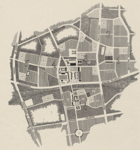 Projekt szkicowy dzielnicy Bałuty autorstwa inż. arch. R Karłowicza i A. Majorka R. Karłowicz, Przebudowa dzielnicy Bałuty i Starego Miasta w Łodzi, „Architektura”, 1950, nr 1/2, s. 36.