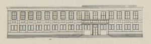 Elewacja szkoły osiedlu Stare Miasto projektu Z. Grabczana R. Karłowicz, Przebudowa dzielnicy Bałuty i Starego Miasta w Łodzi, „Architektura”, 1950, nr 1/2, s. 41.