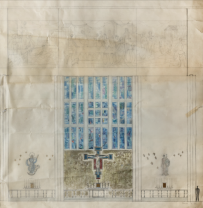 Projekt ściany ołtarzowej w kościele p.w. Św. Teresy i Jana Bosko w Łodzi, projekt: Józef Korski, Witold Korski, 1949-1963.  Fot. Archiwum rodziny Korskich