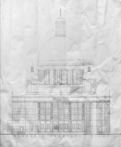 Projekt kościoła p.w. Św. Teresy i Jana Bosko w Łodzi, elewacja frontowa, projekt: Józef Korski, Witold Korski, 1949-1963. Fot. Archiwum rodziny Korskich