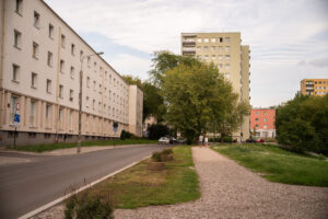 Ulica Wolborska, widok na miejsce, w którym stała Alte Szil. Fot. Ada Świerżewska