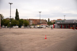 Bałucki Rynek. W okresie istnienia Litzmannstadt Getto tym miejscu mieścił się punkt wydawania żywności. Fot. Ada Świerżewska